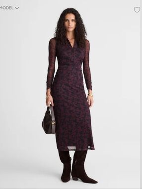 Madewell Long-Sleeve Polo Mesh Sheer Midi Dress Plum Wine Aubergine
